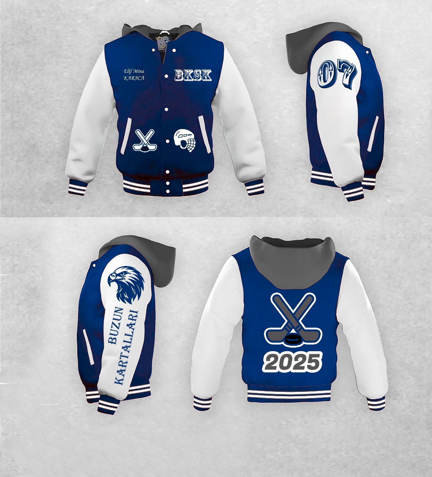 Mavi Kapüşonlu Spor Ceket